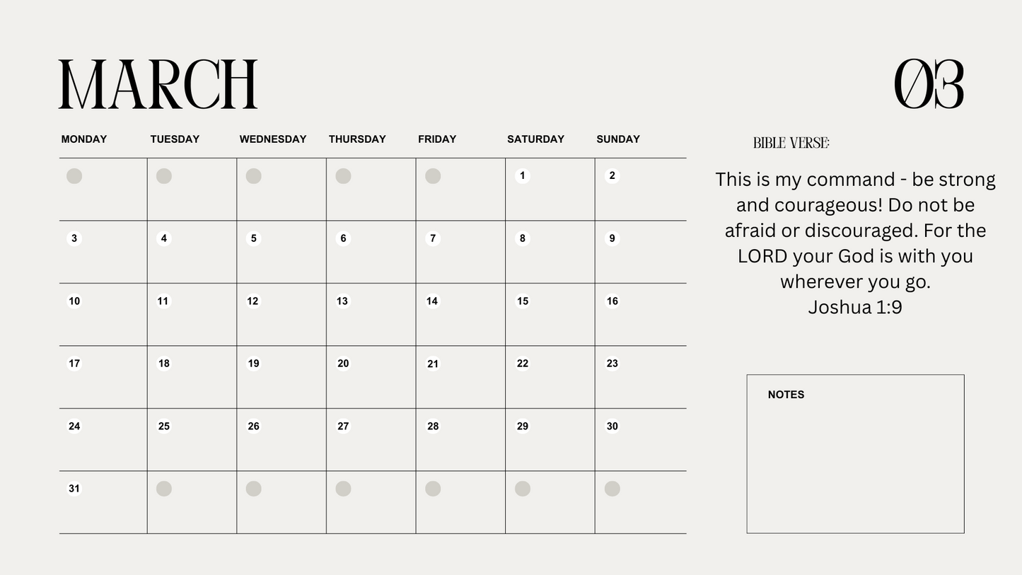 2025 Minimalist Bible Verse Calendar