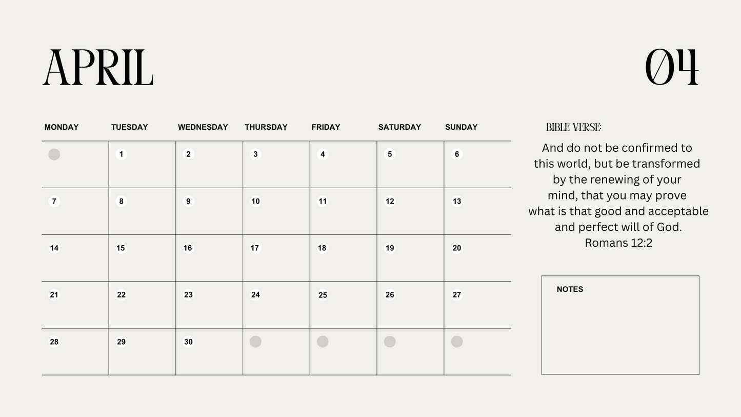 2025 Minimalist Bible Verse Calendar