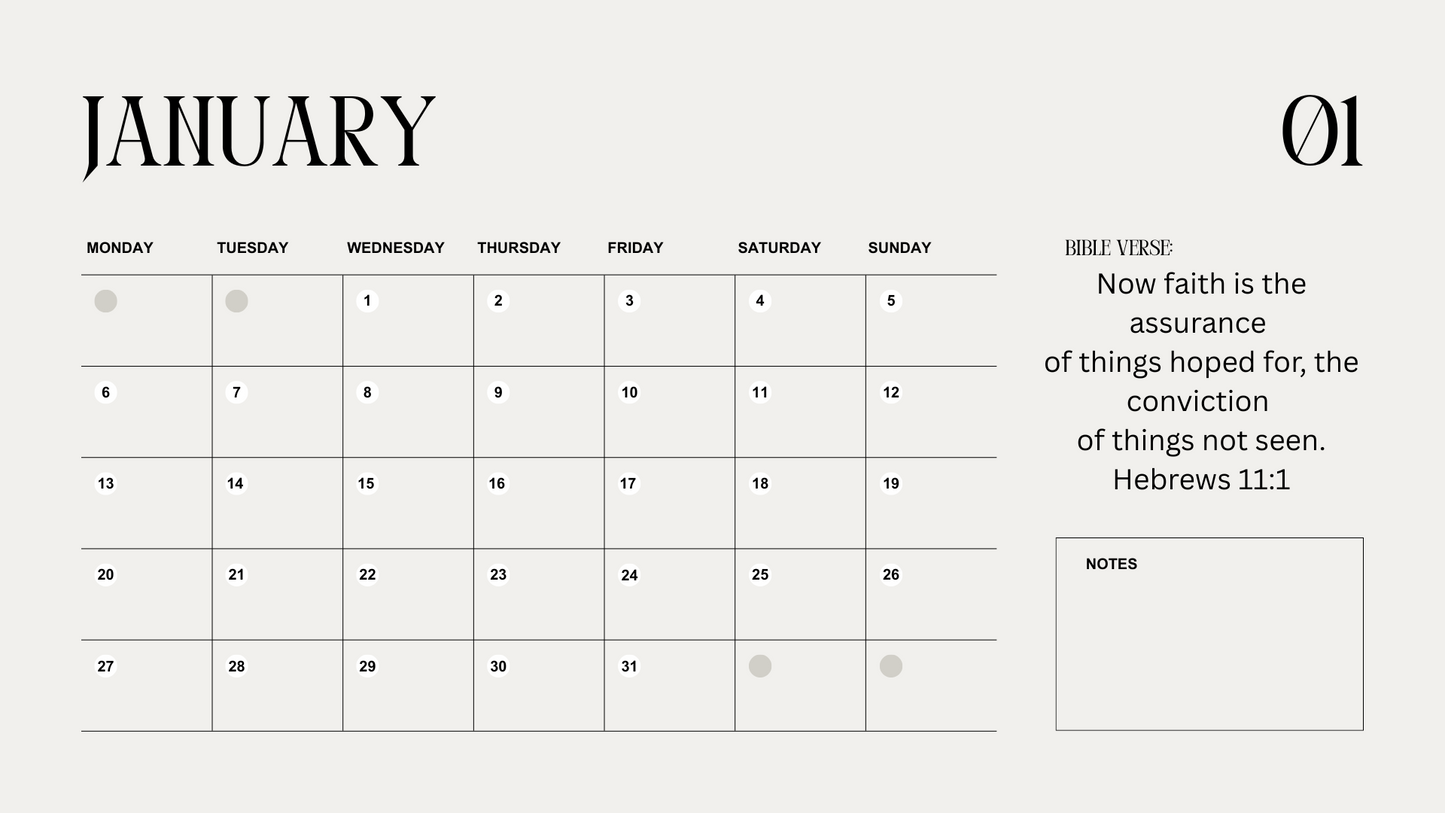 2025 Minimalist Bible Verse Calendar