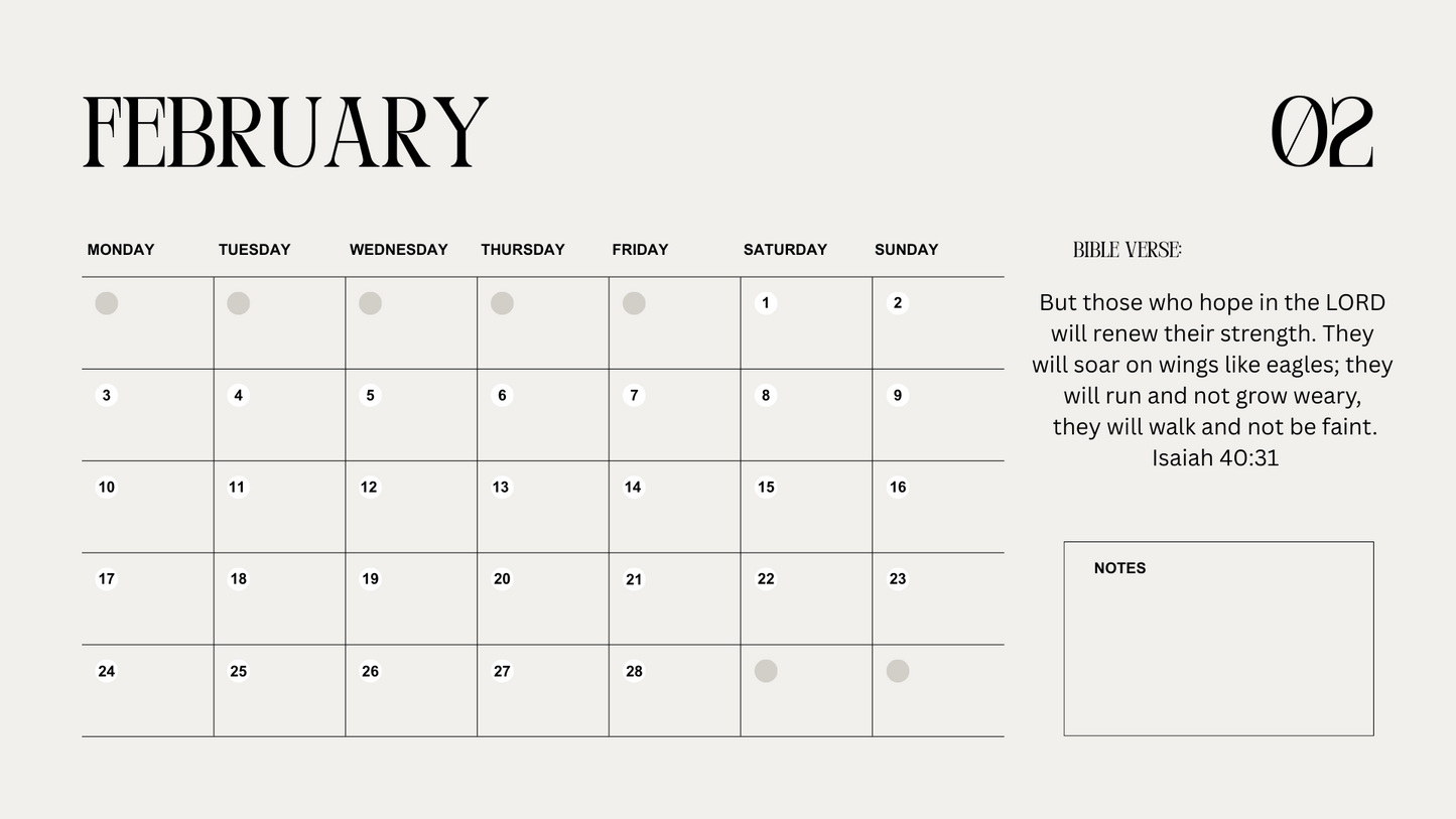 2025 Minimalist Bible Verse Calendar