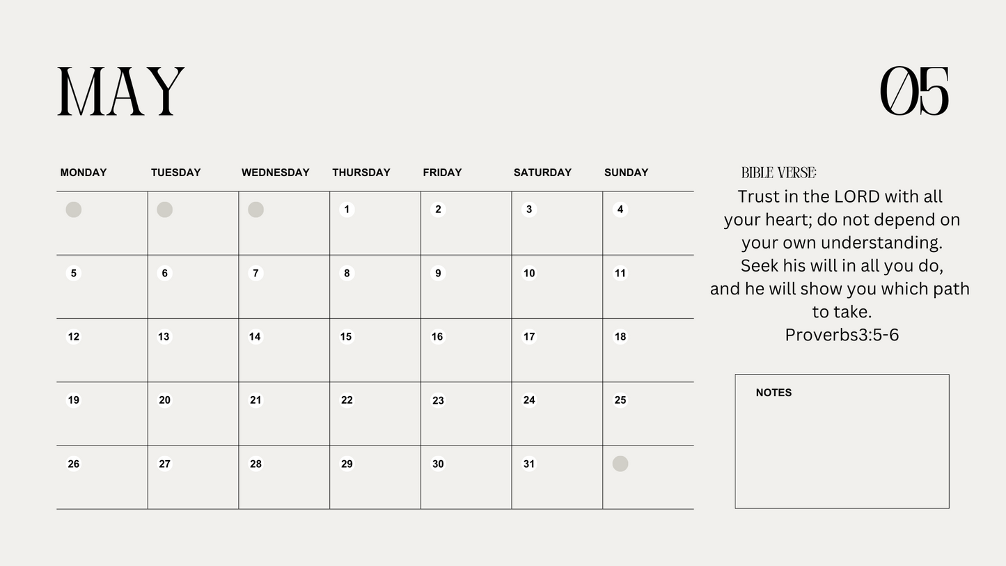 2025 Minimalist Bible Verse Calendar