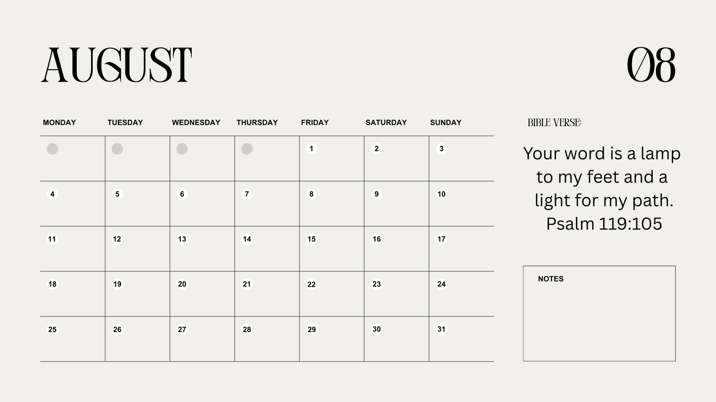 2025 Minimalist Bible Verse Calendar